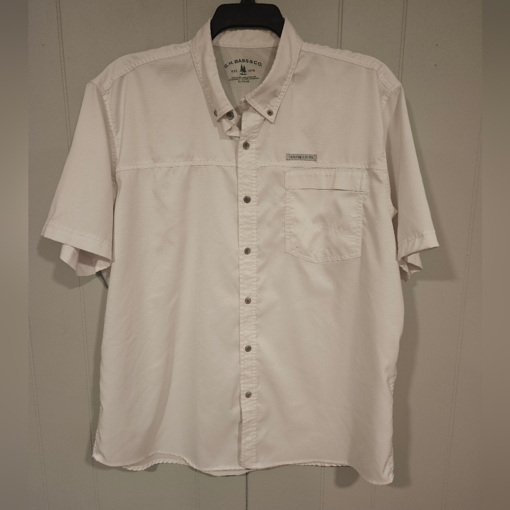 GH Bass & Co Men's XL White Short Sleeve Fishing Shirt Light Weight Rip Stop